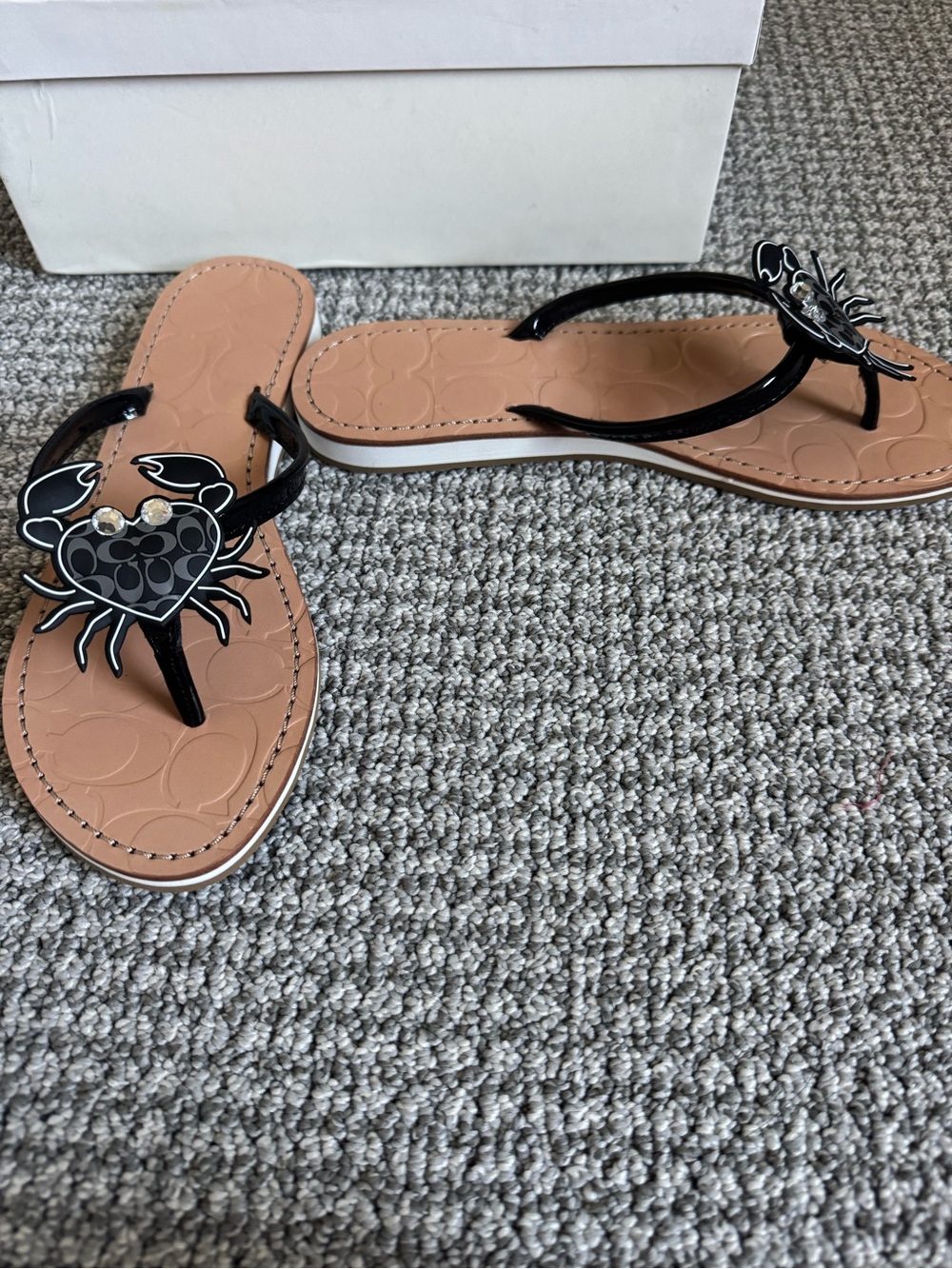 Coach Women's Black Marina Crab Sandals - Tan Insole - Picture 2 of 10
